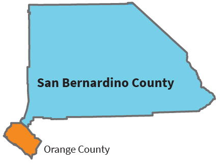 The size of San Bernardino County in relationship to the size of orange county map