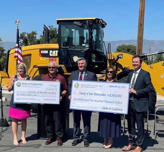 Board of Supervisors Chair and Third District Supervisor Dawn Rowe, Assemblyman Tom Lackey, County Public Works Director Brendon Biggs, State Sen. Rosilicie Ochoa Bogh, and County Assistant Executive Officer Trevor Leja