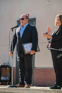 Supervisor Hagman speaking to the students of Hidden Trails Elementary during assembly.