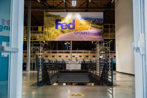 Walking through the front doors of the new FedEx Ground building in Chino.