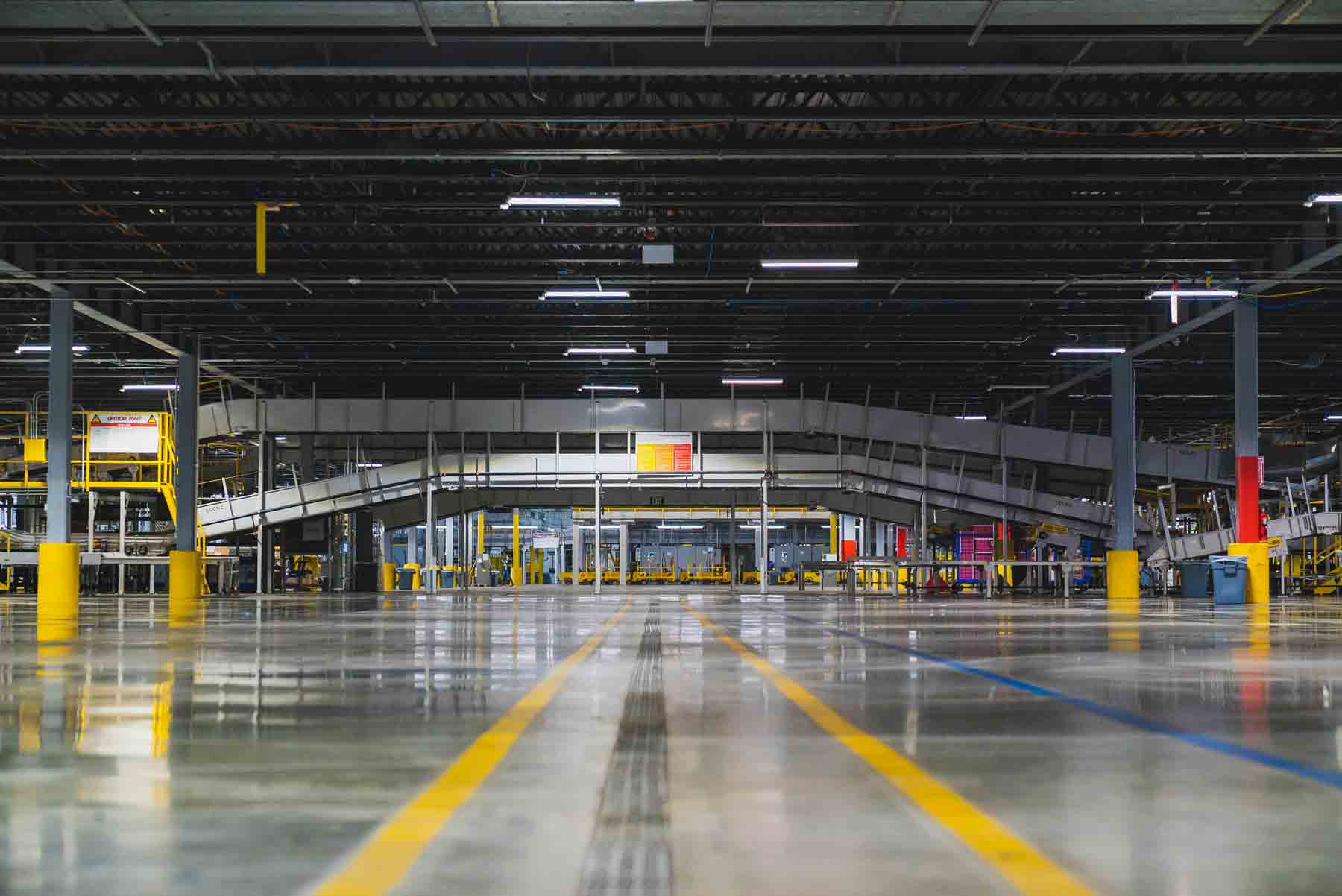 Inside of the warehouse at the new Chino FedEx Ground facility