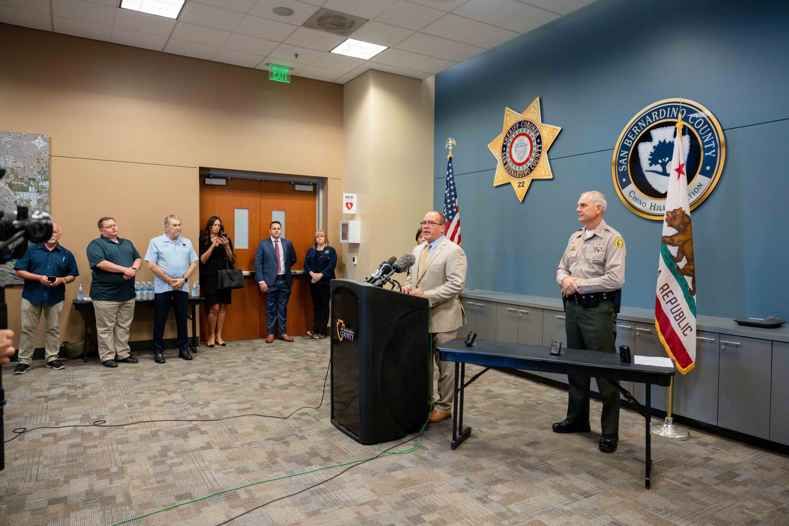 Supervisor Curt Hagman explaining the importance of body worn cameras during the press conference.