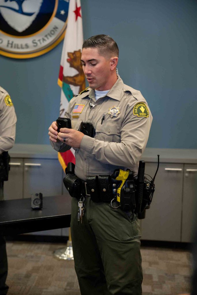 Deputy Brown demonstrated how the body cameras work.