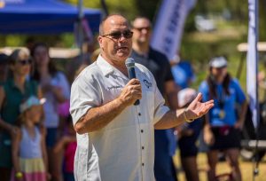 Supervisor Curt Hagman greeting the attendees of the 2024 County Employee Picnic.