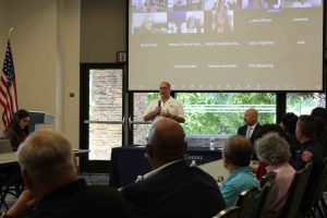 Supervisor Curt Hagman speaking to the attendees of the Chino Valley Chamber of Commerce Innovation Roundtable.