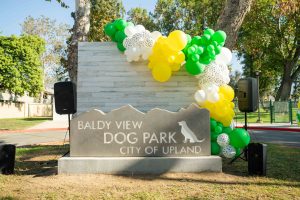 Baldy View Dog Park City of Upland new monument sign at the entrance of the park.