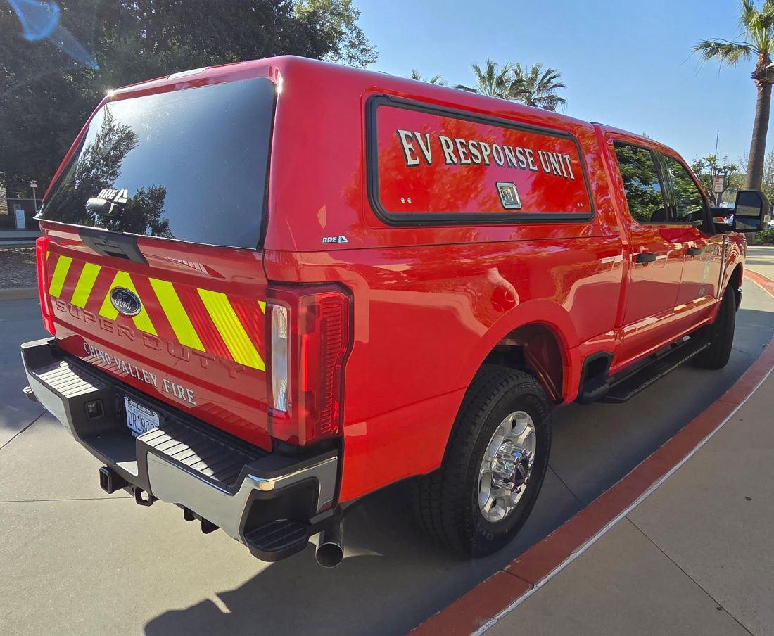 Chino Valley Fire District's EV Response Unit truck equipped for electric vehicle fire emergencies.